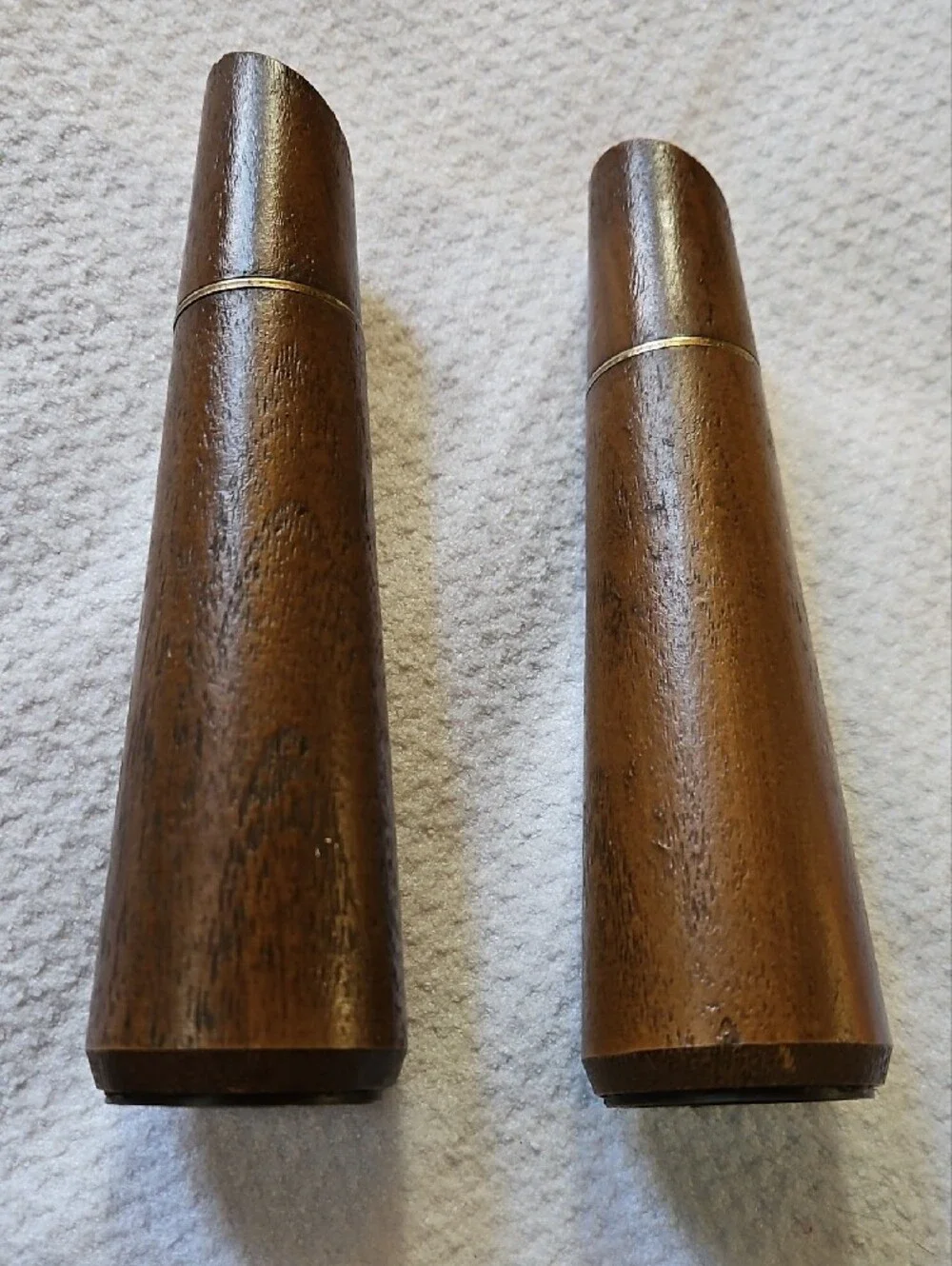 Vintage Westwood Plastic Thermo Serv Wood Grain Salt & Pepper Shakers Walnut MCM